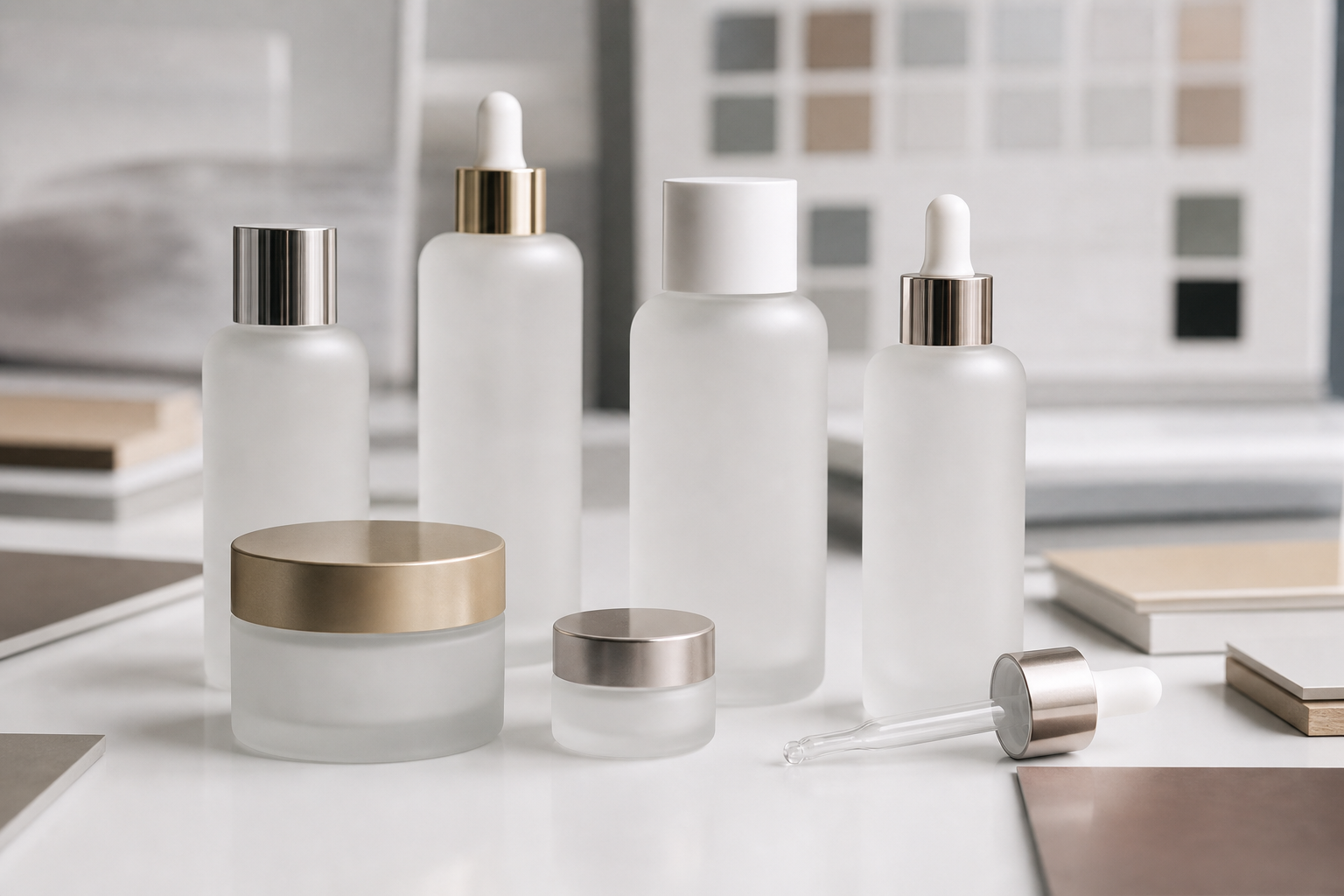 Frosted cosmetic glass bottle surface comparison