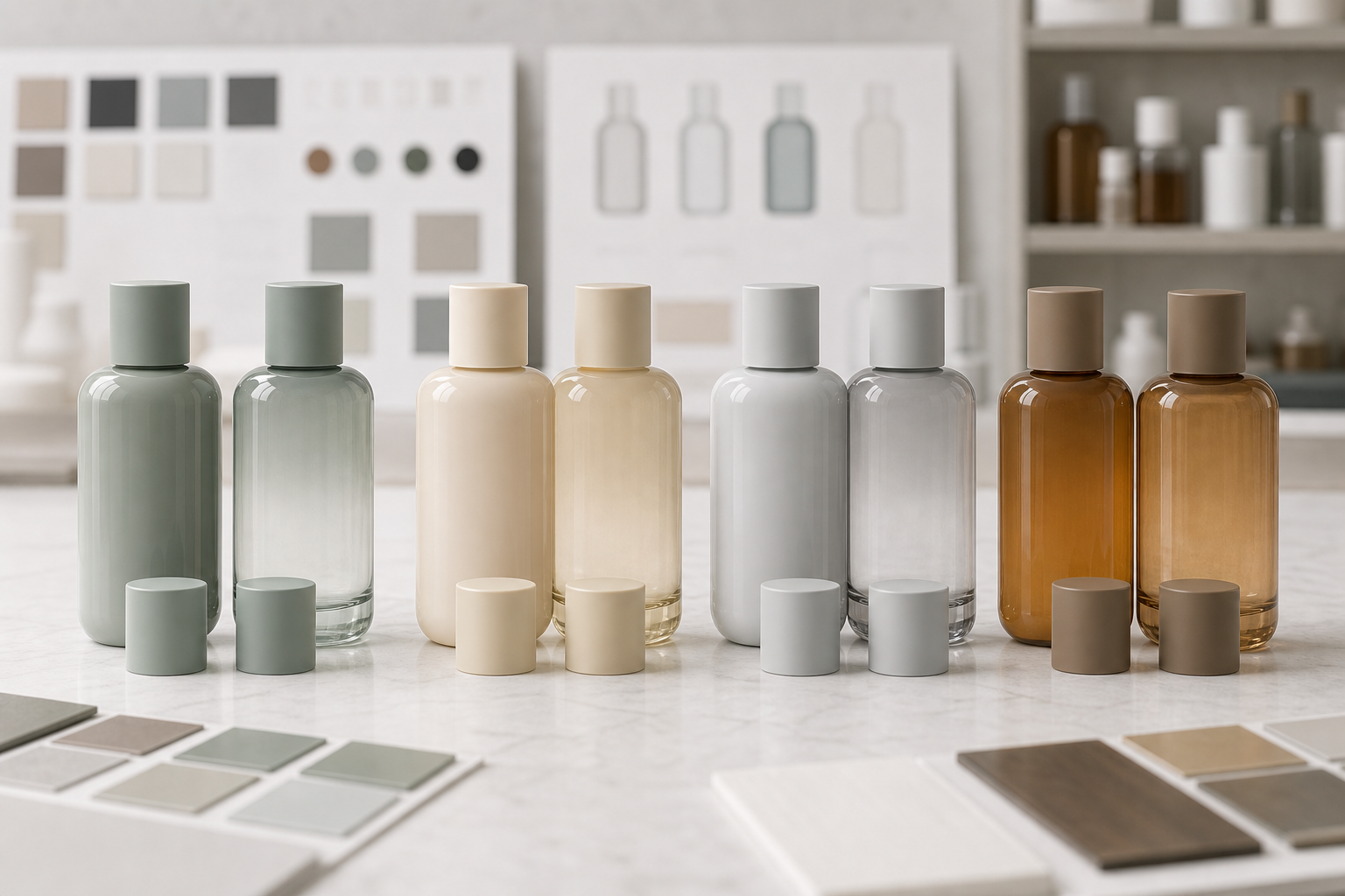 Color coated and gradient cosmetic glass packaging samples