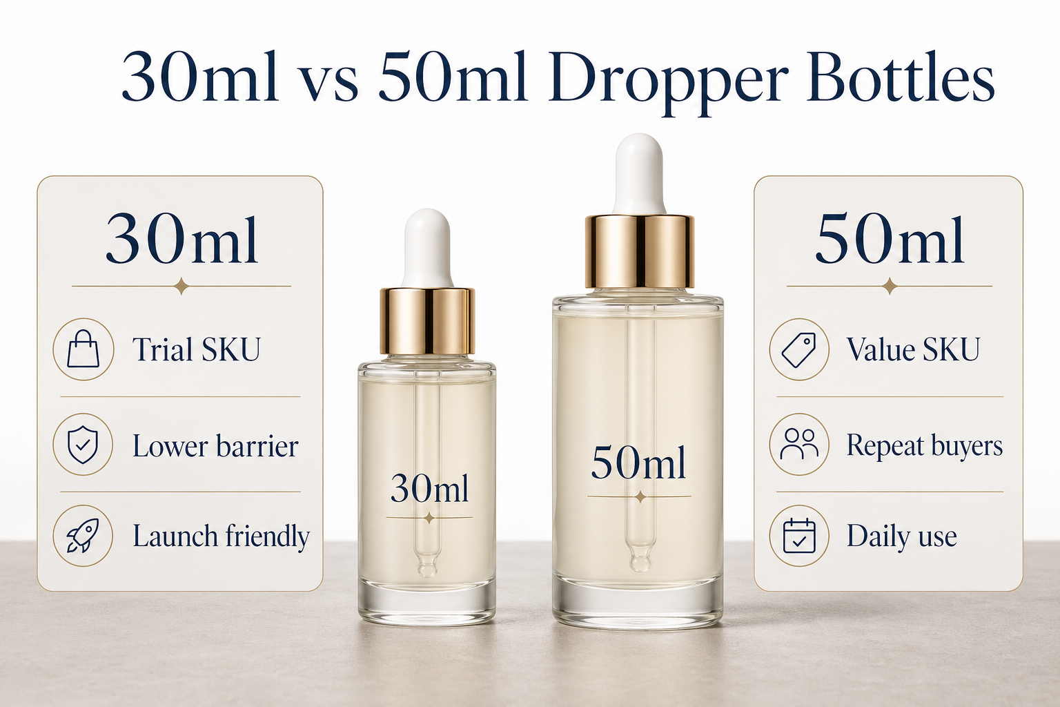 세럼 유리 스포이드 용기 30ml vs 50ml 용량 비교 — 화장품 유리용기 제작