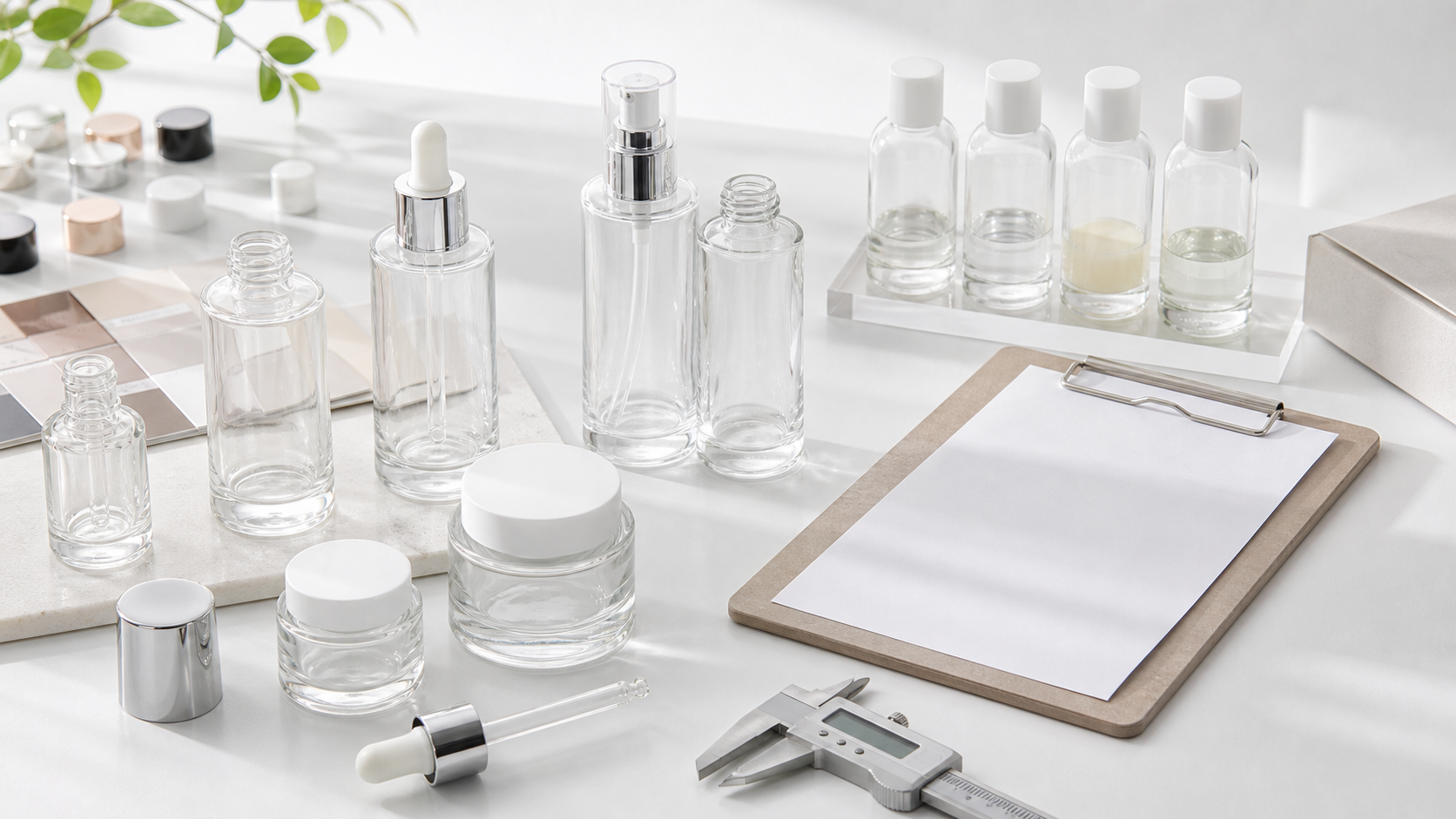 Cosmetic glass packaging sample request desk for overseas buyer consultation