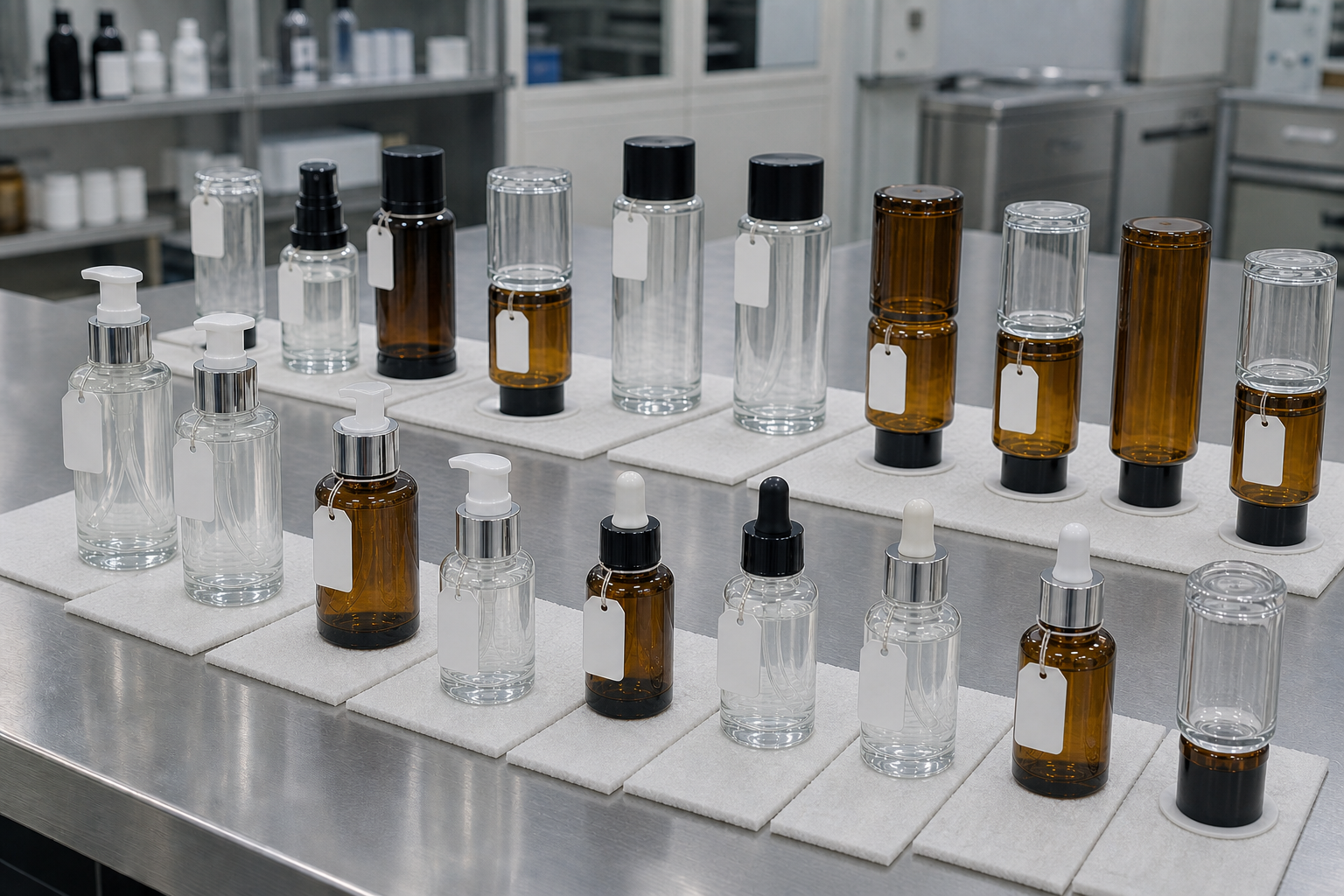 Example sample matrix of sealed clear and amber complete packs in upright and inverted positions